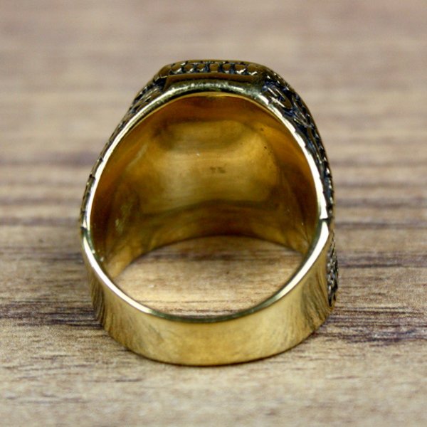 Piraten Ring, Rechteckig - Goldfarben / Grün - mit kleiner Blume