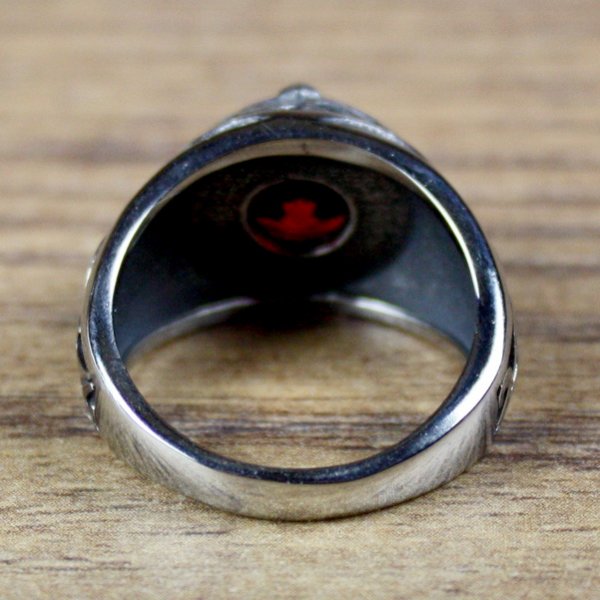 Piraten Ring, runder Stein - Silberfarben / Rot