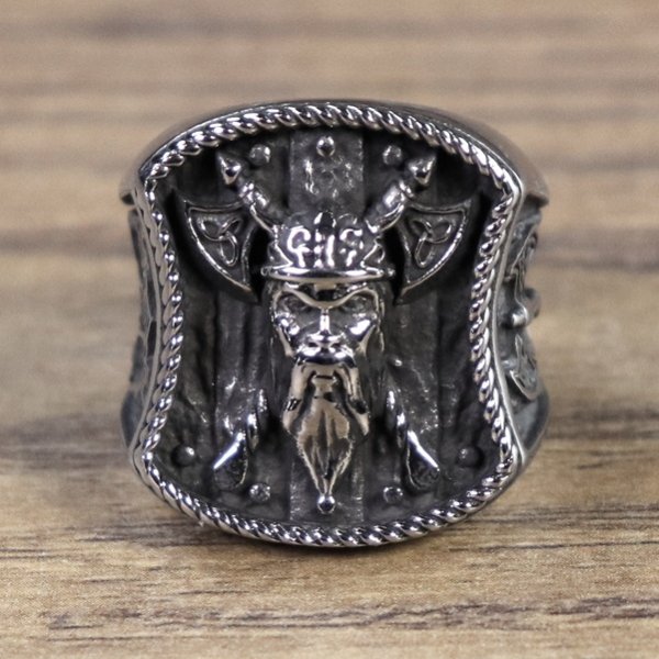 Axt Ring mit Kopf, silberfarben