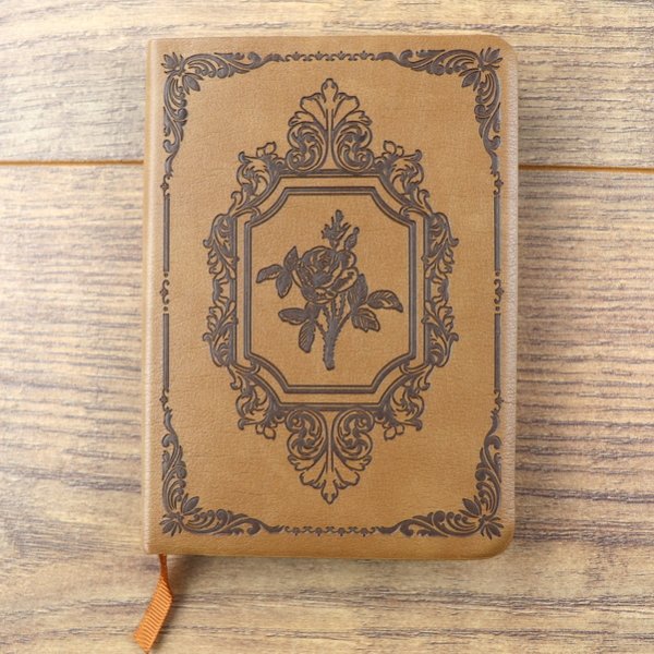 Kunstleder Notiz Buch - Rosenmuster - Hellbraun