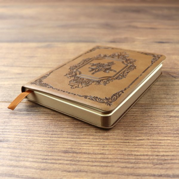 Kunstleder Notiz Buch - Rosenmuster - Hellbraun