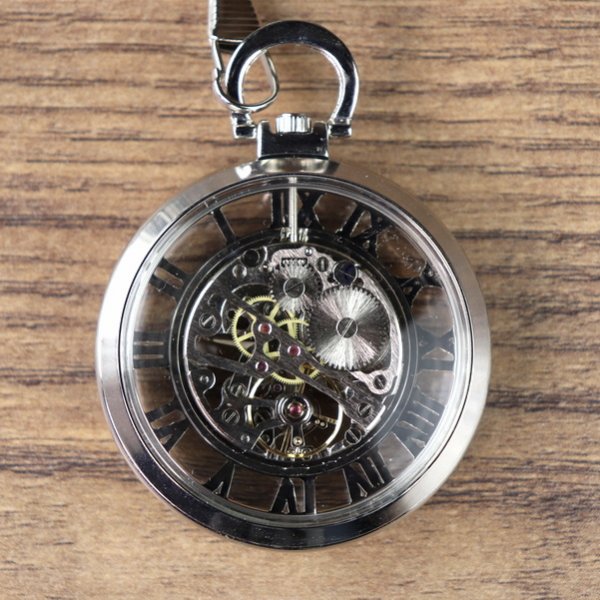 Mechanische Taschenuhr, Skelett Uhr mit römischen Ziffern, Silber