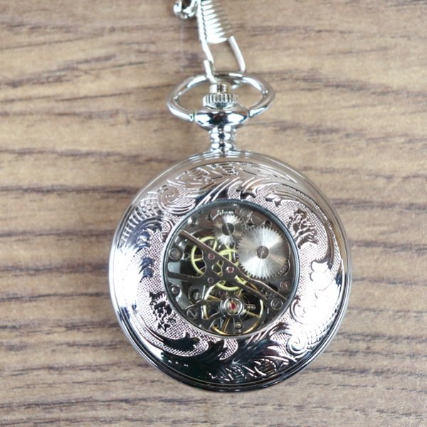 Taschenuhr - Skelettuhr - Mechanische Uhr mit Ornament Rand