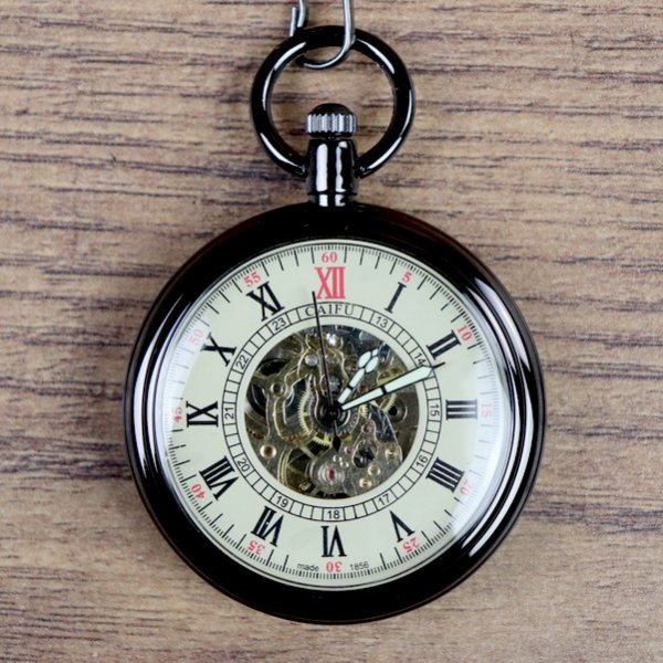 Klassische Mechanische Uhr ohne Klappdeckel, Halbautomatik, Schwarz