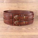 Big Belt mit 2 Riemen, Wiki-Schnalle, mittelbraunes Rindsleder, Umfang von 100 - 110 cm 