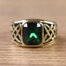 Keltischer Ring, rechteckiger Stein - Goldfarben / Grün