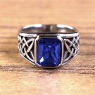 Keltischer Ring, rechteckiger Stein - Silberfarben / Blau